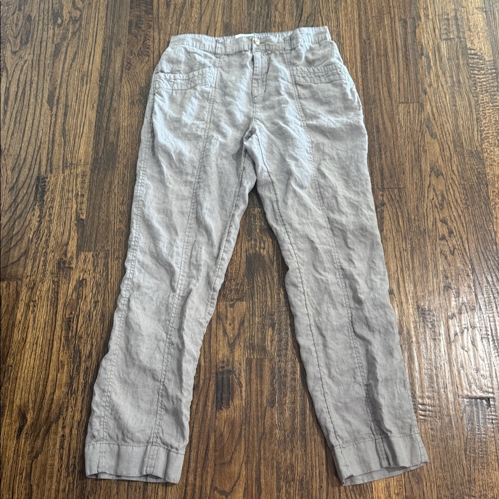 Nicole Miller Gray Linen Pants, Size Large - 100% Linen